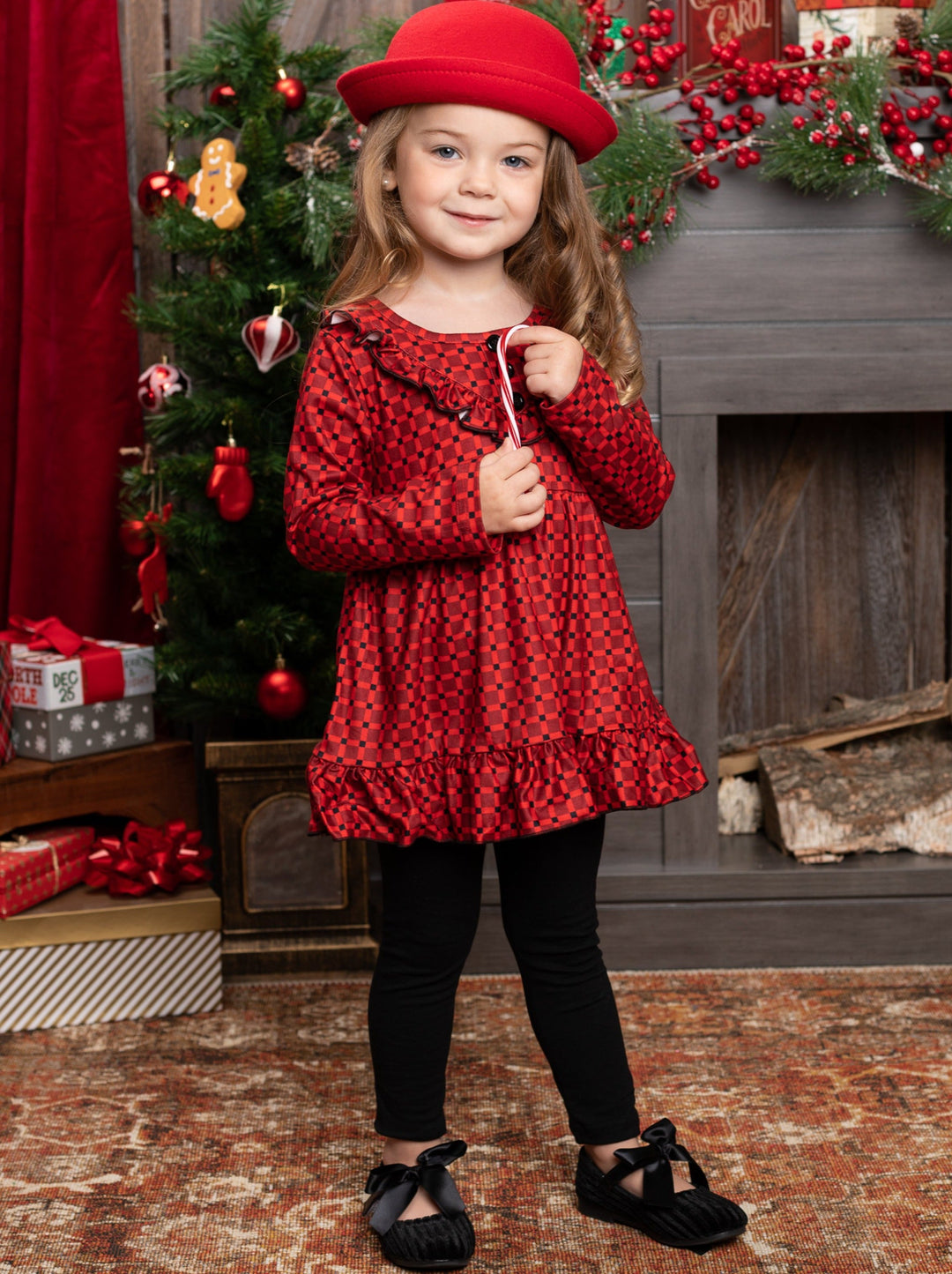 Girls Can't Go Wrong with Casual Chic Ruffled Plaid Tunic with Legging Set