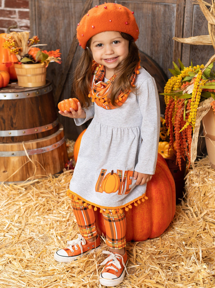 Girls Pumpkin Themed Tunic, Leggings & Scarf Set - Mia Belle Girls