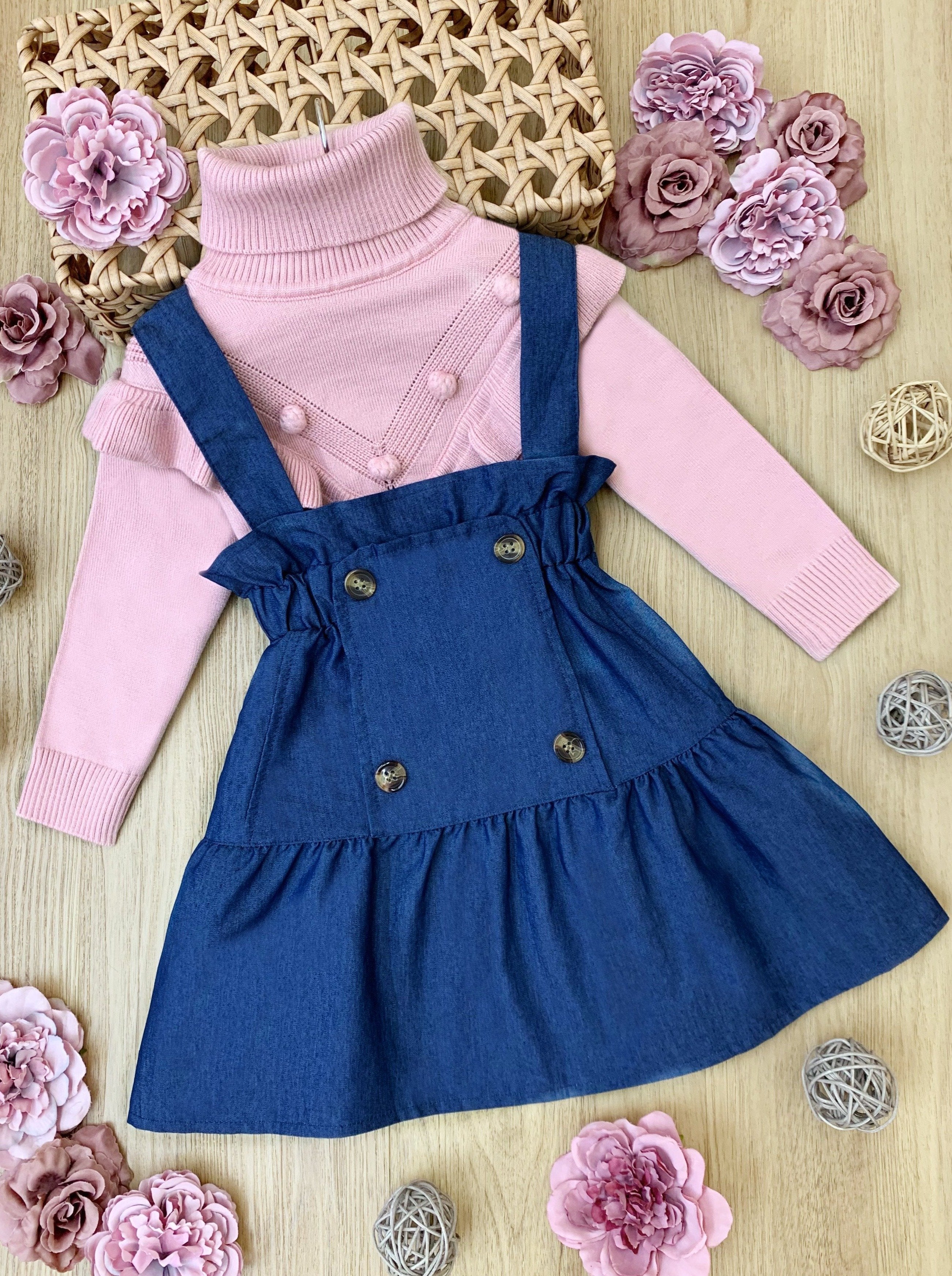 Overall skirt with turtleneck best sale