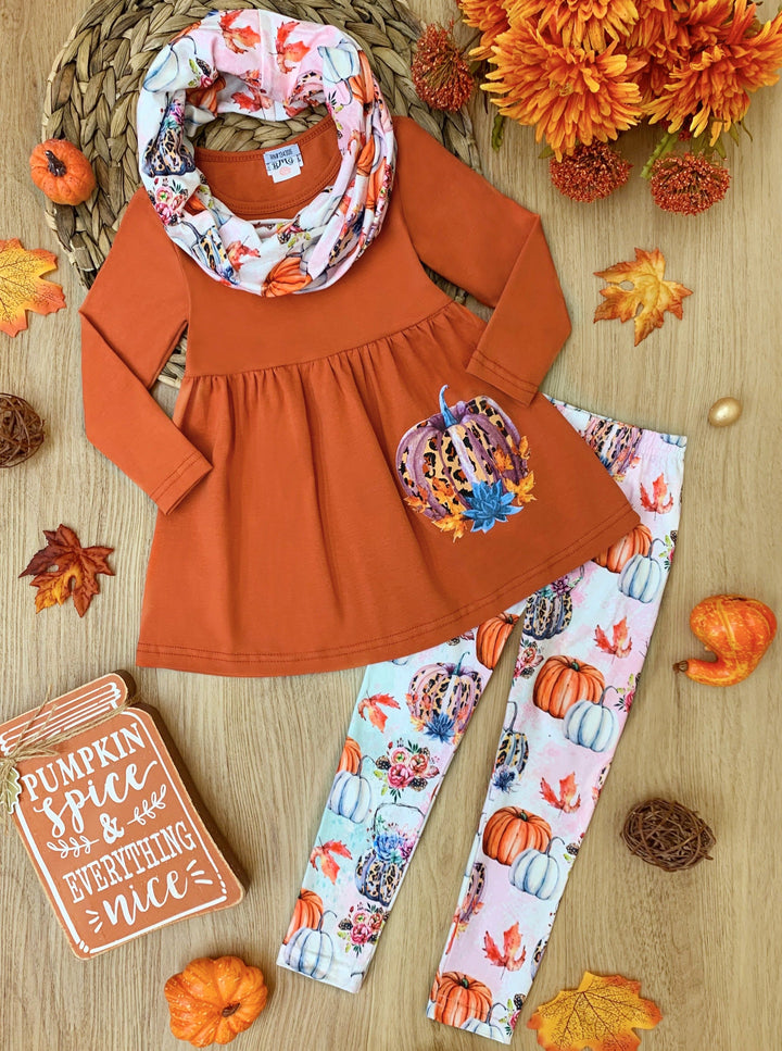 Girls Fall Outfits | Tunic, Leggings & Scarf Set - Mia Belle Girls