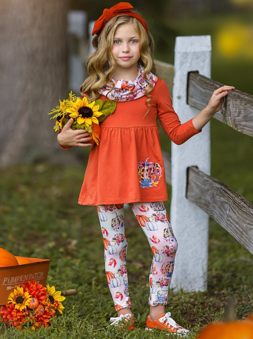 Girls Fall Outfits | Tunic, Leggings & Scarf Set - Mia Belle Girls