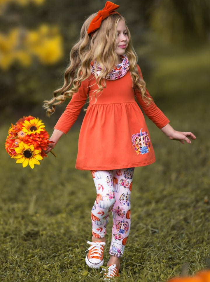 Girls Fall Outfits | Tunic, Leggings & Scarf Set - Mia Belle Girls