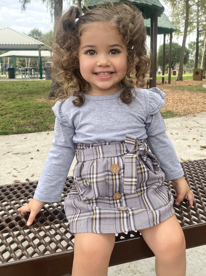 Preppy Girls' Fashion | Ruffle Top & Plaid Skirt Set - Mia Belle Girls