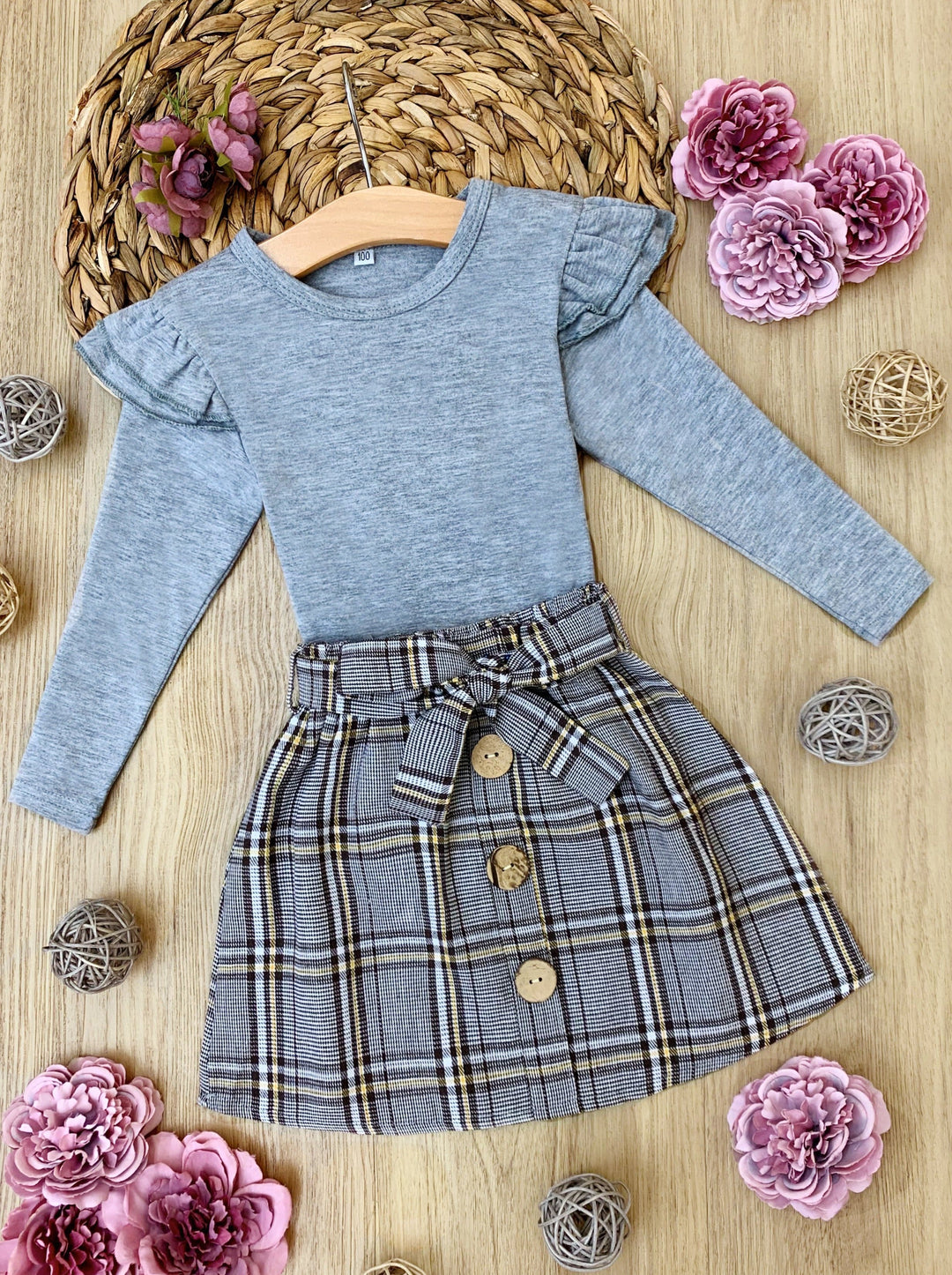 Preppy Girls' Fashion | Ruffle Top & Plaid Skirt Set - Mia Belle Girls