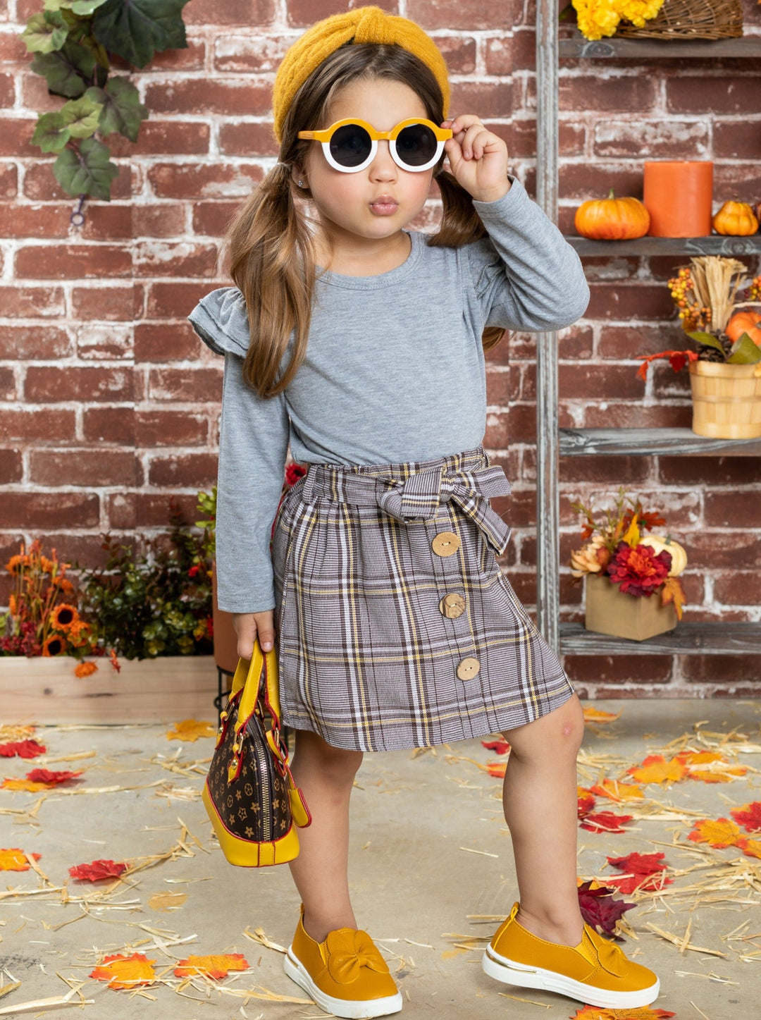 Preppy Girls' Fashion | Ruffle Top & Plaid Skirt Set - Mia Belle Girls