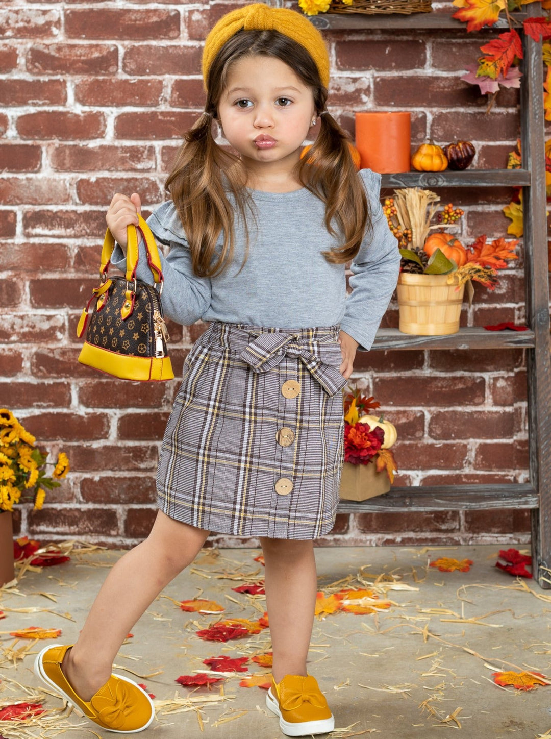 Preppy Girls' Fashion | Ruffle Top & Plaid Skirt Set - Mia Belle Girls