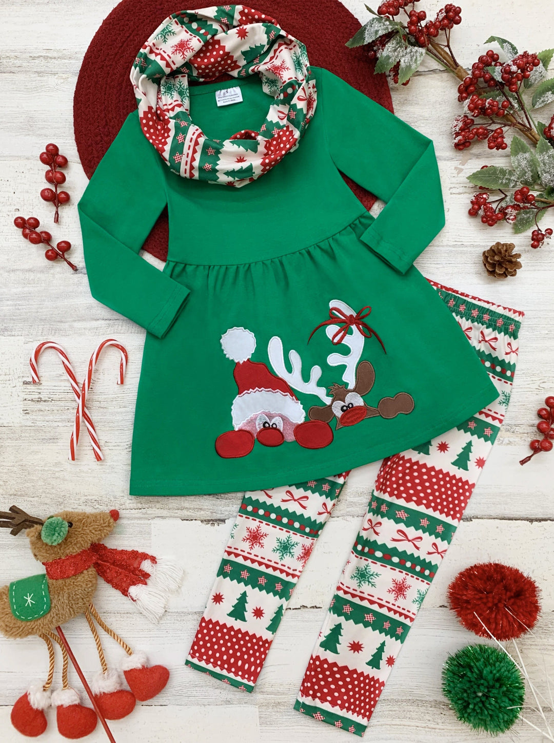 Cute Winter Sets | Girls Christmas Themed Tunic, Scarf & Legging Set