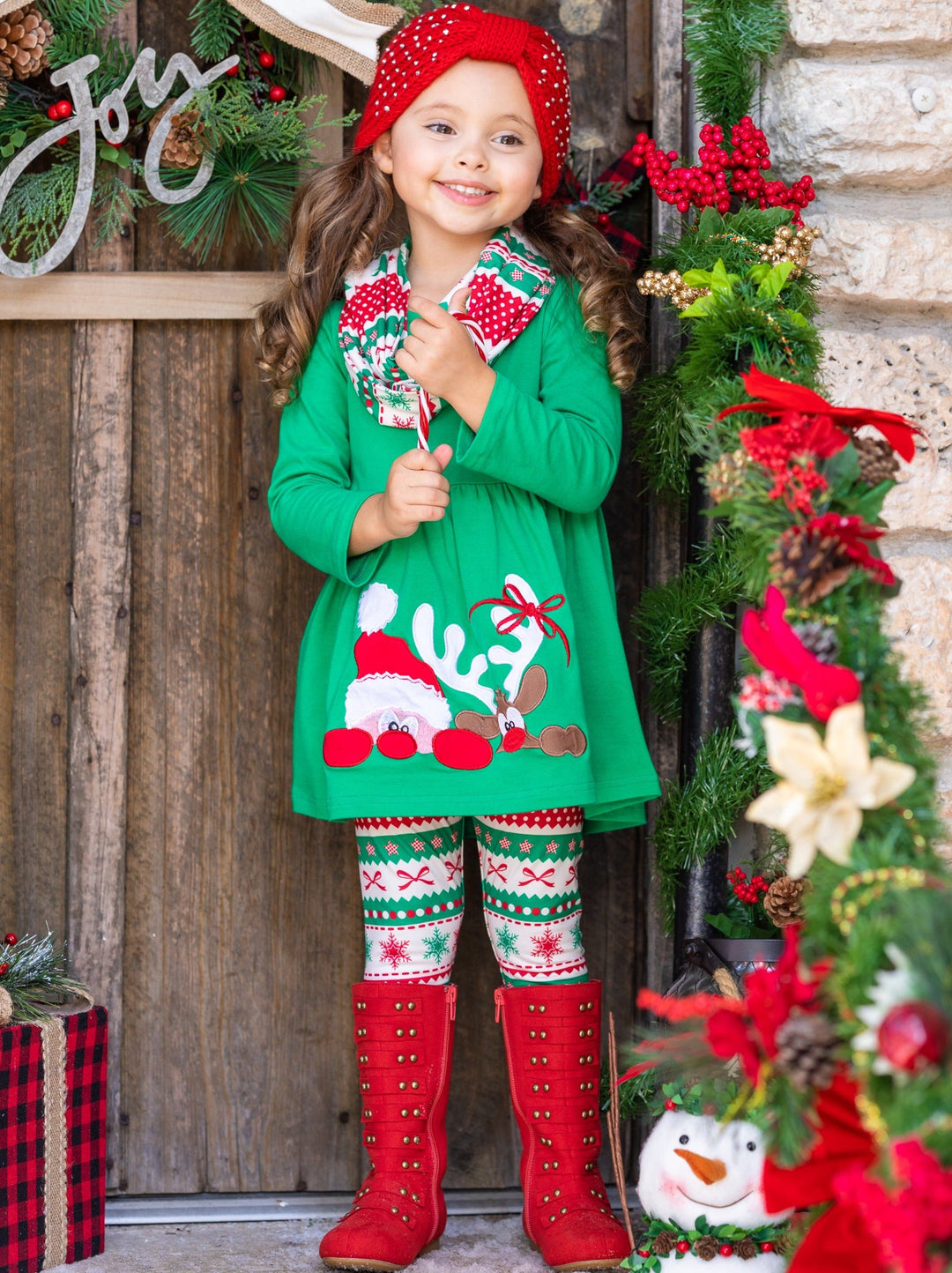 Cute Winter Sets | Girls Christmas Themed Tunic, Scarf & Legging Set