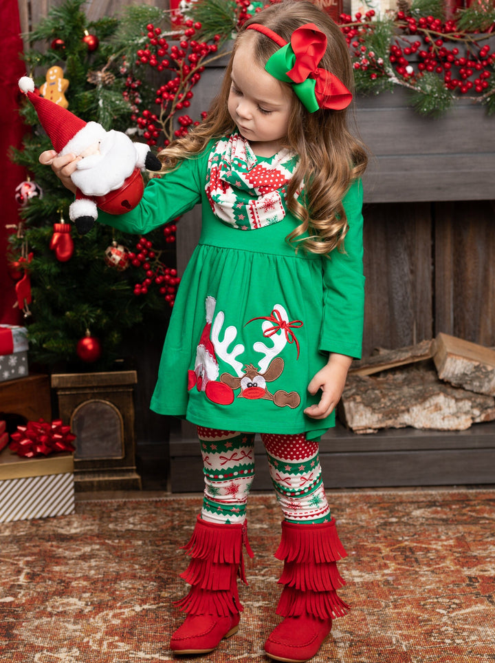 Cute Winter Sets | Girls Christmas Themed Tunic, Scarf & Legging Set