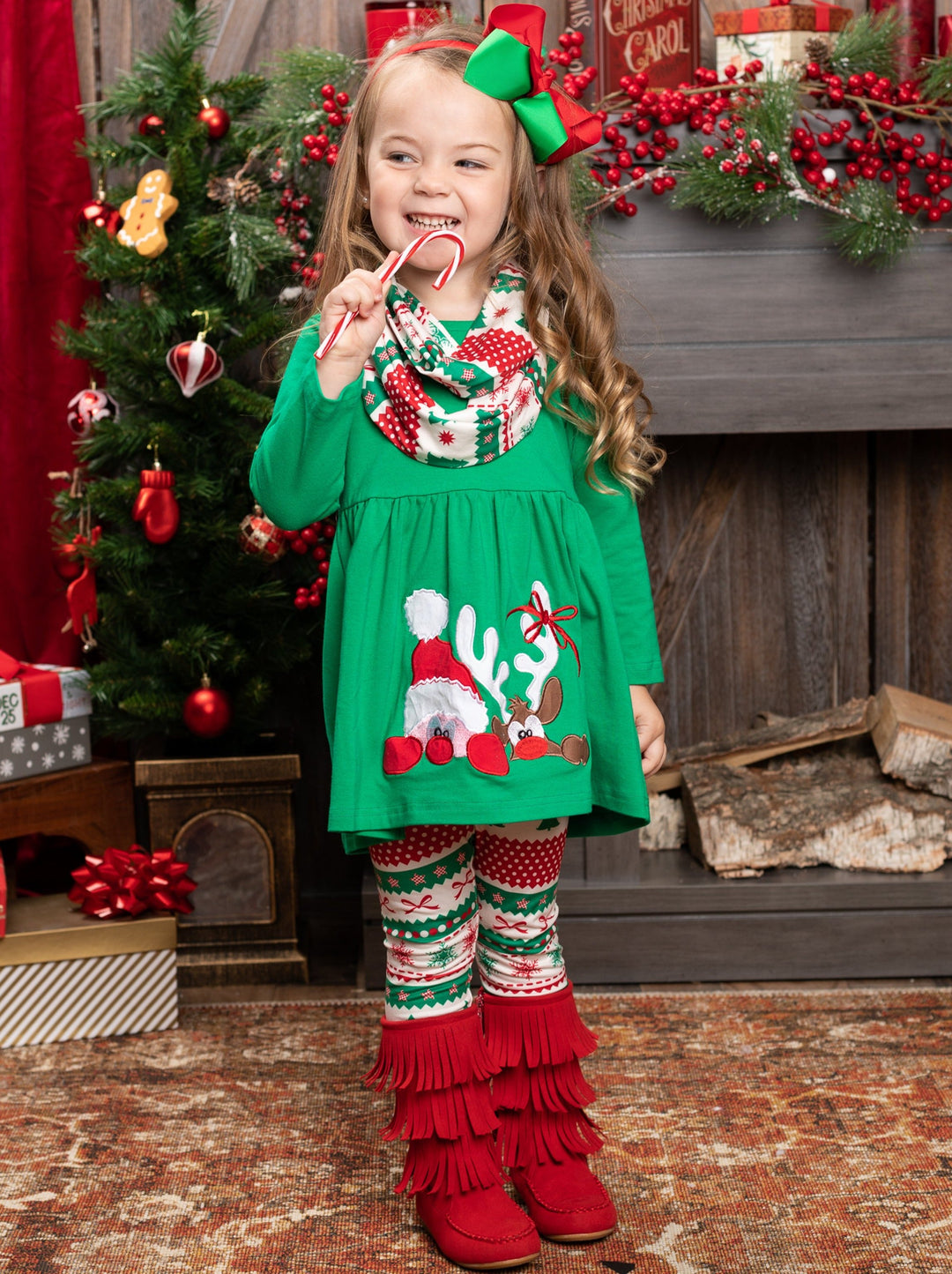 Cute Winter Sets | Girls Christmas Themed Tunic, Scarf & Legging Set