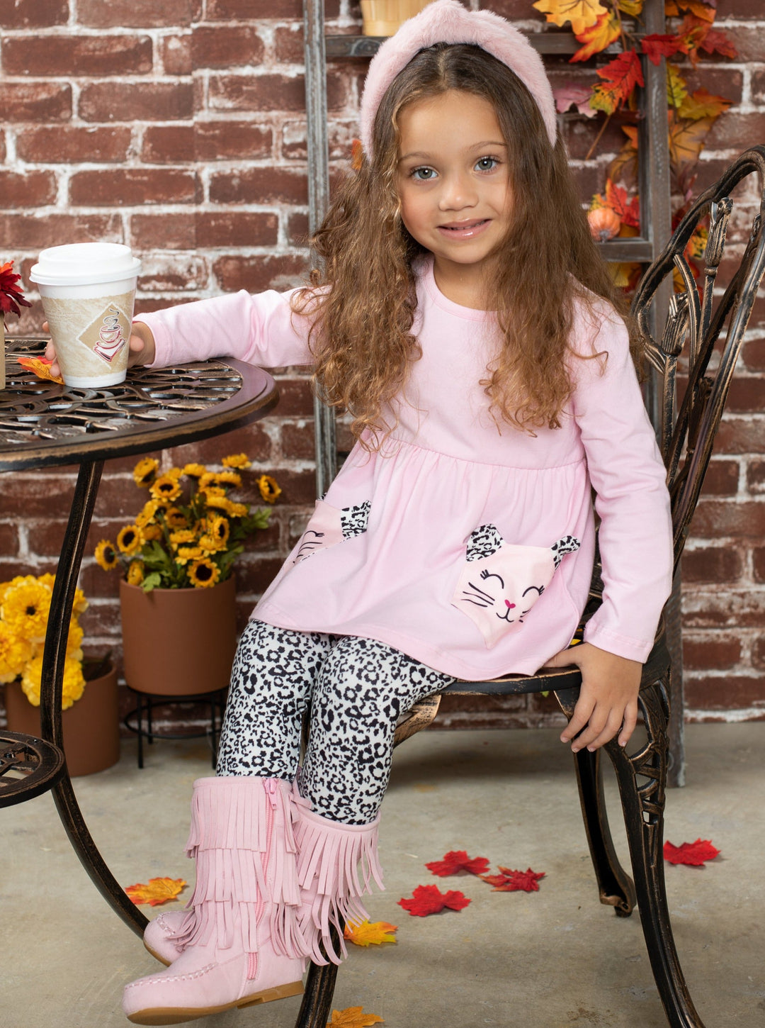 Girls Fall Outfits | Kitty Kat Tunic & Leopard Print Legging Set