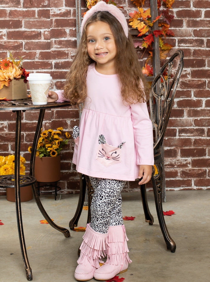 Girls Fall Outfits | Kitty Kat Tunic & Leopard Print Legging Set