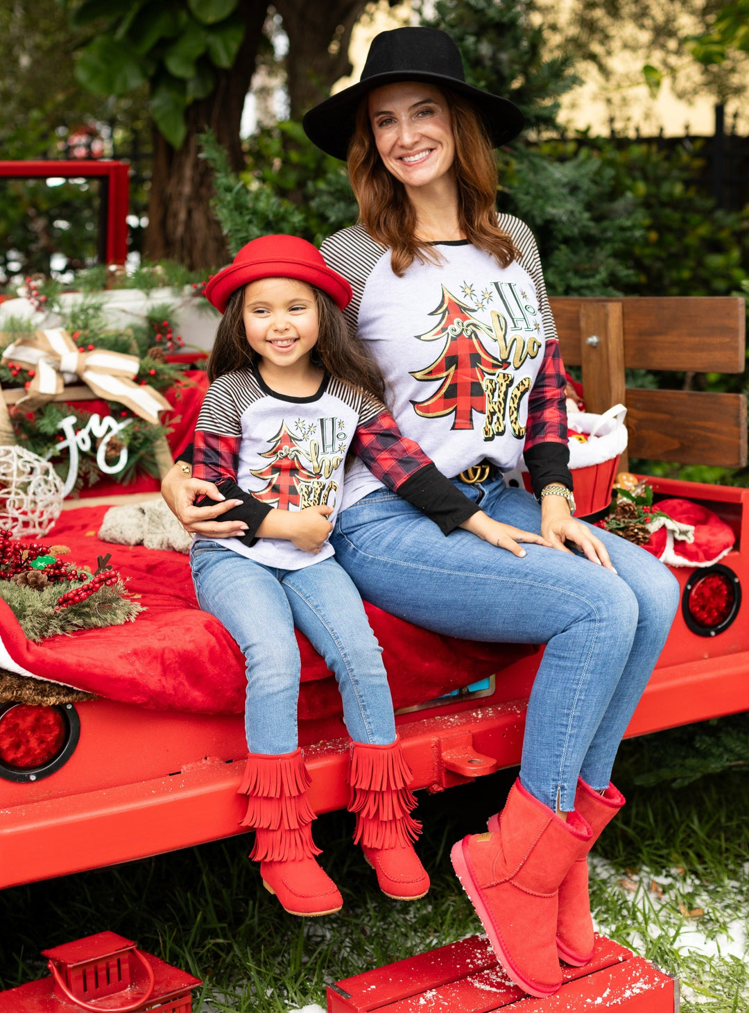 Mommy and Me Matching Tops | Winter "Ho Ho Ho" Colorblock Raglan Top