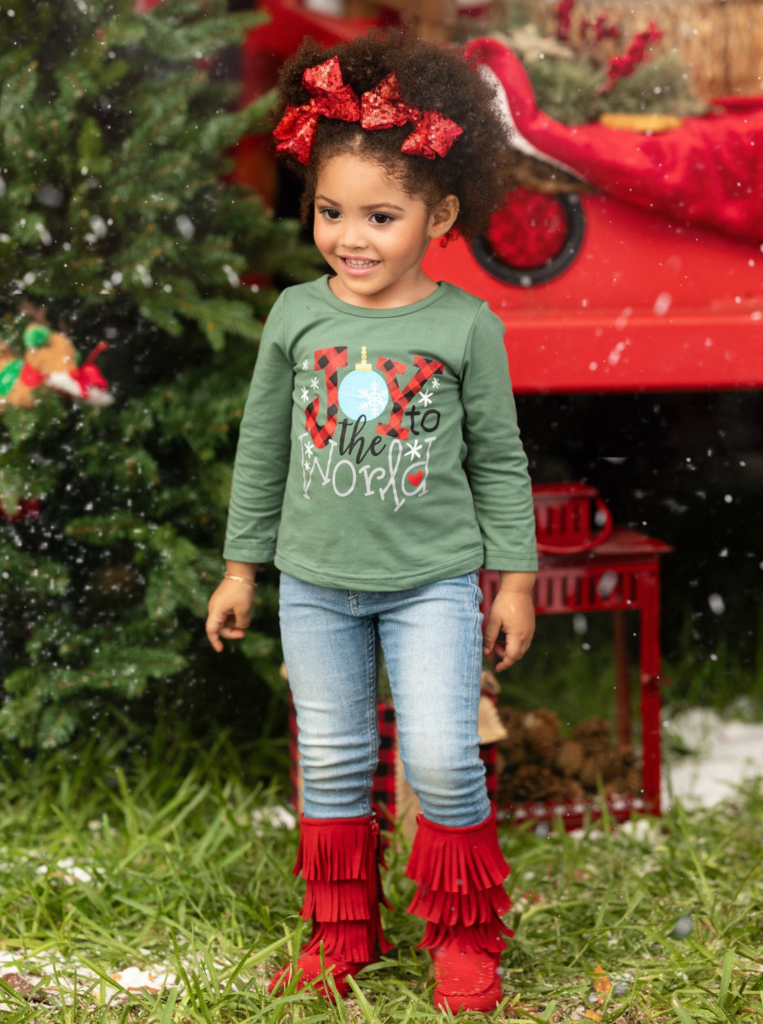 Cute Winter Tops | Girls Joy to the World Graphic Long Sleeved Top