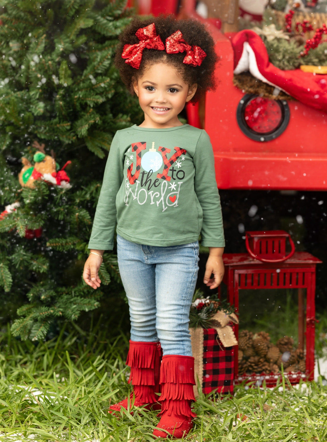 Cute Winter Tops | Girls Joy to the World Graphic Long Sleeved Top