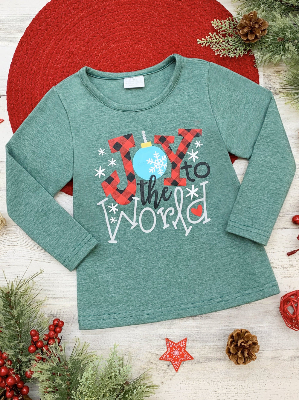 Cute Winter Tops | Girls Joy to the World Graphic Long Sleeved Top