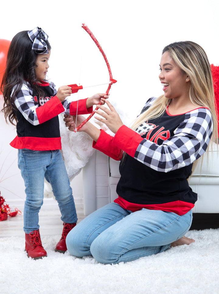 Mommy and Me Matching Tops | Love Plaid Raglan Top | Mia Belle Girls