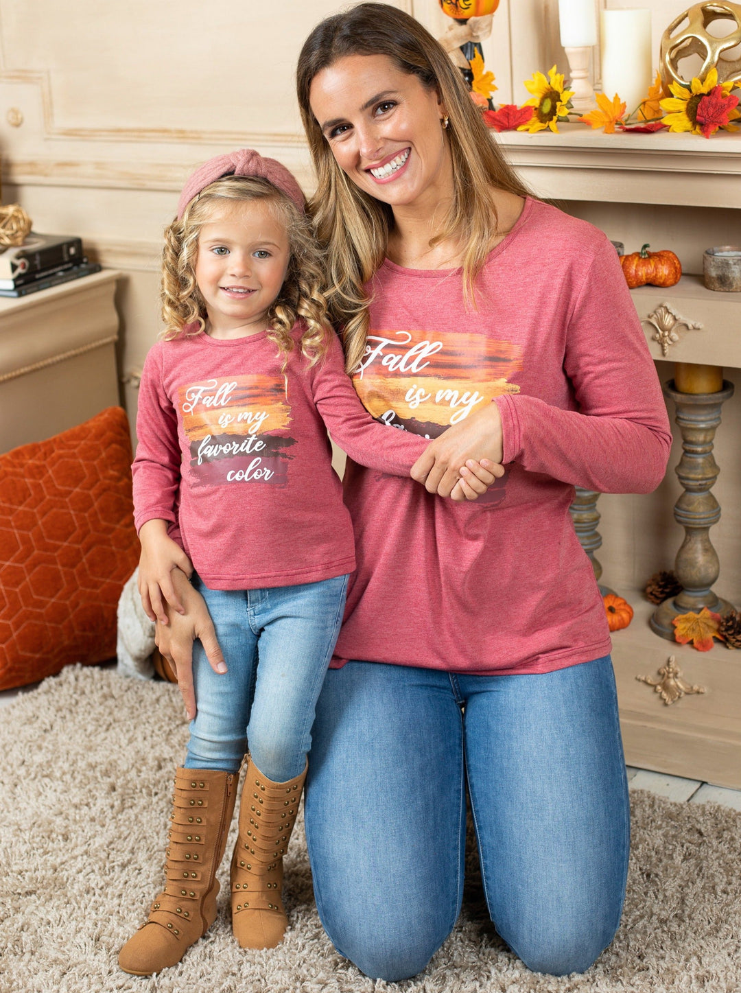 Mommy and Me Matching Fall Tops | Long Sleeve Graphic Print Top