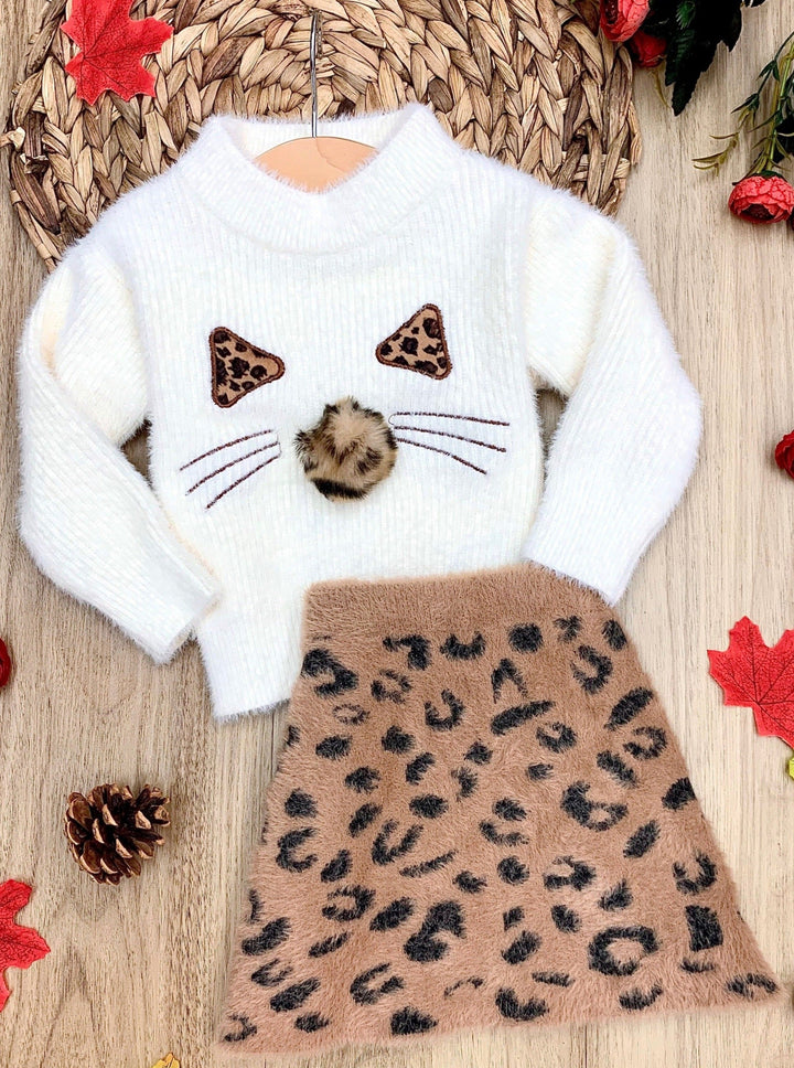 Little Girls Fall Outfits | Kitty Sweater & Skirt Set | Mia Belle Girls