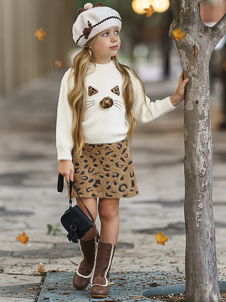 Little Girls Fall Outfits | Kitty Sweater & Skirt Set | Mia Belle Girls