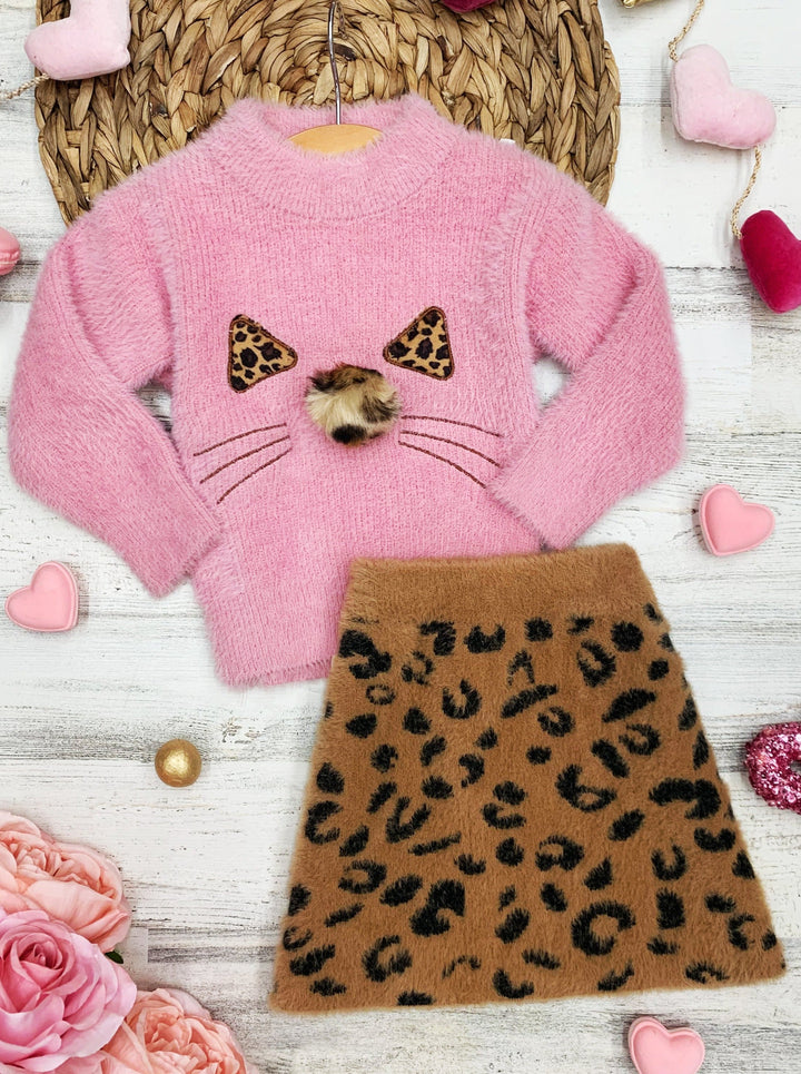 Little Girls Fall Outfits | Kitty Sweater & Skirt Set | Mia Belle Girls