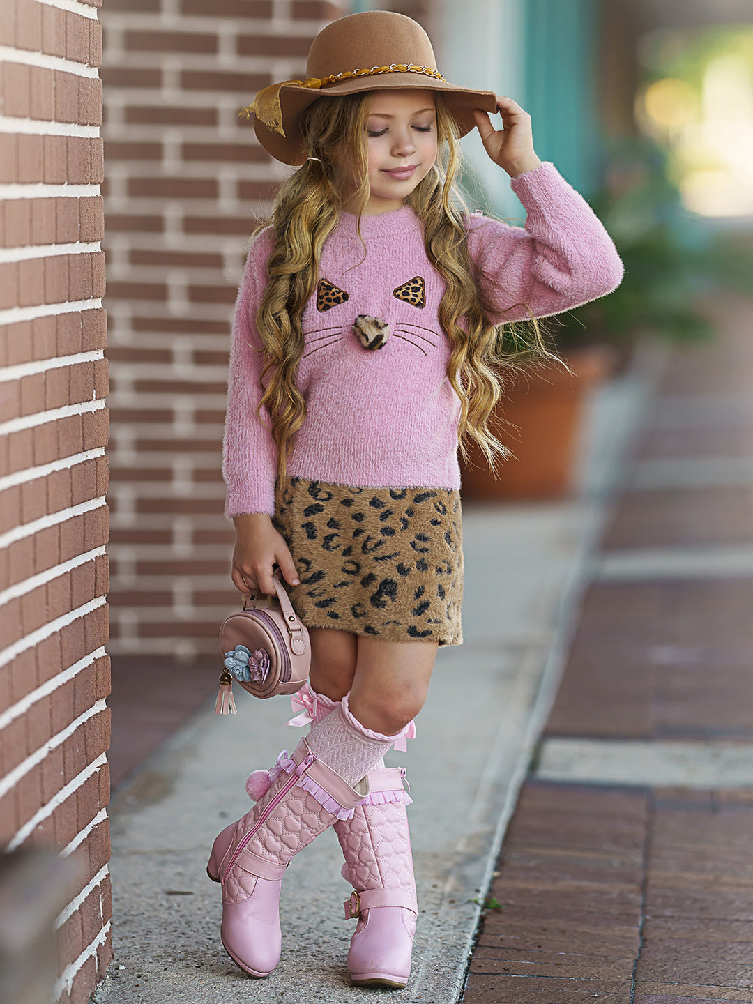 Little Girls Fall Outfits | Kitty Sweater & Skirt Set | Mia Belle Girls