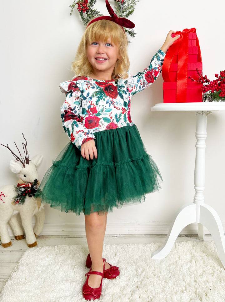 Cute Christmas Dresses | Little Girls Winter Floral Layered Tutu Dress