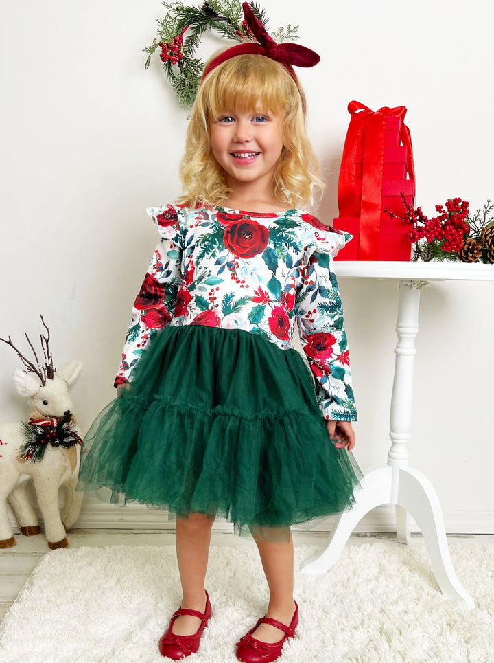 Cute Christmas Dresses | Little Girls Winter Floral Layered Tutu Dress