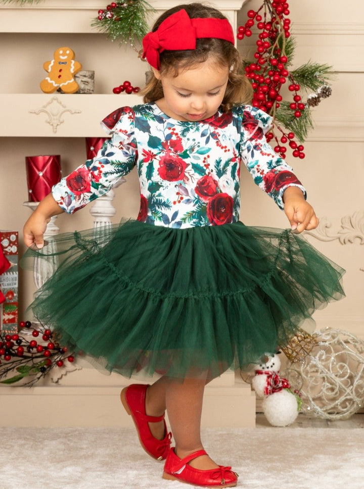 Cute Christmas Dresses | Little Girls Winter Floral Layered Tutu Dress