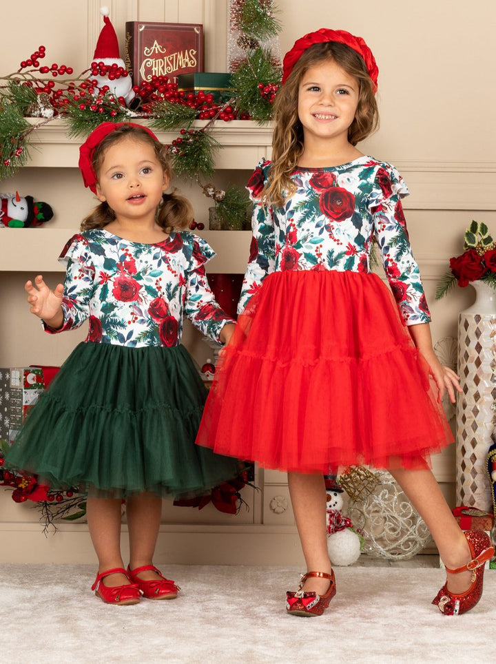 Cute Christmas Dresses | Little Girls Winter Floral Layered Tutu Dress