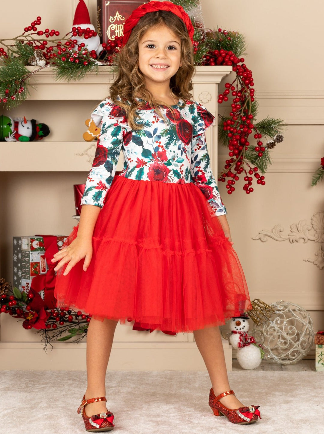 Cute Christmas Dresses | Little Girls Winter Floral Layered Tutu Dress