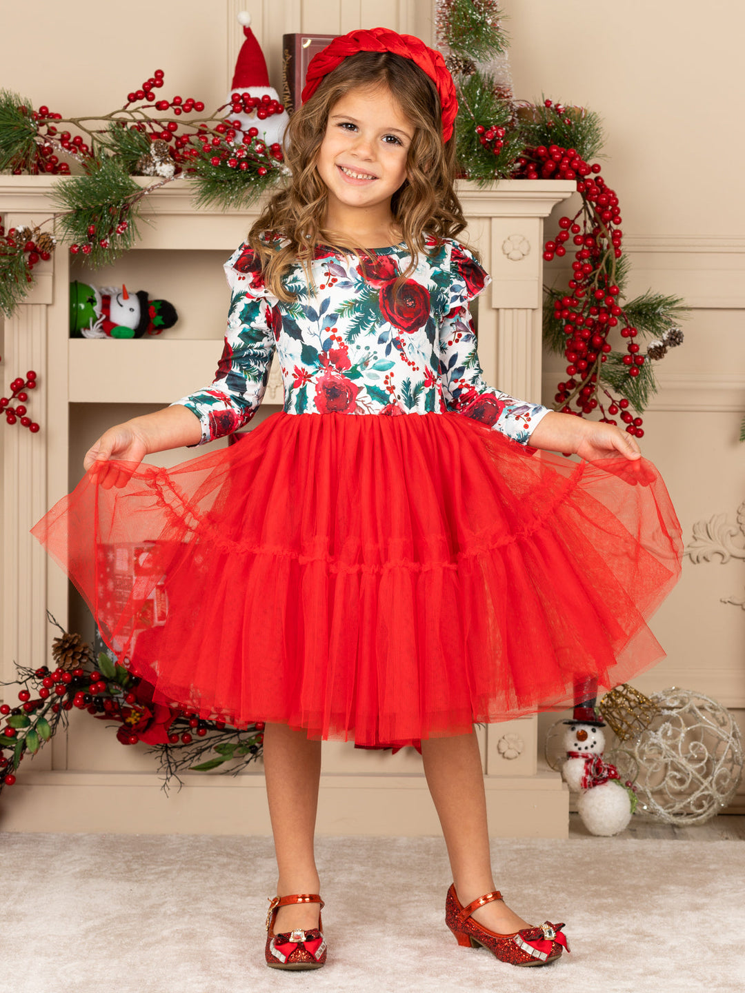 Cute Christmas Dresses | Little Girls Winter Floral Layered Tutu Dress