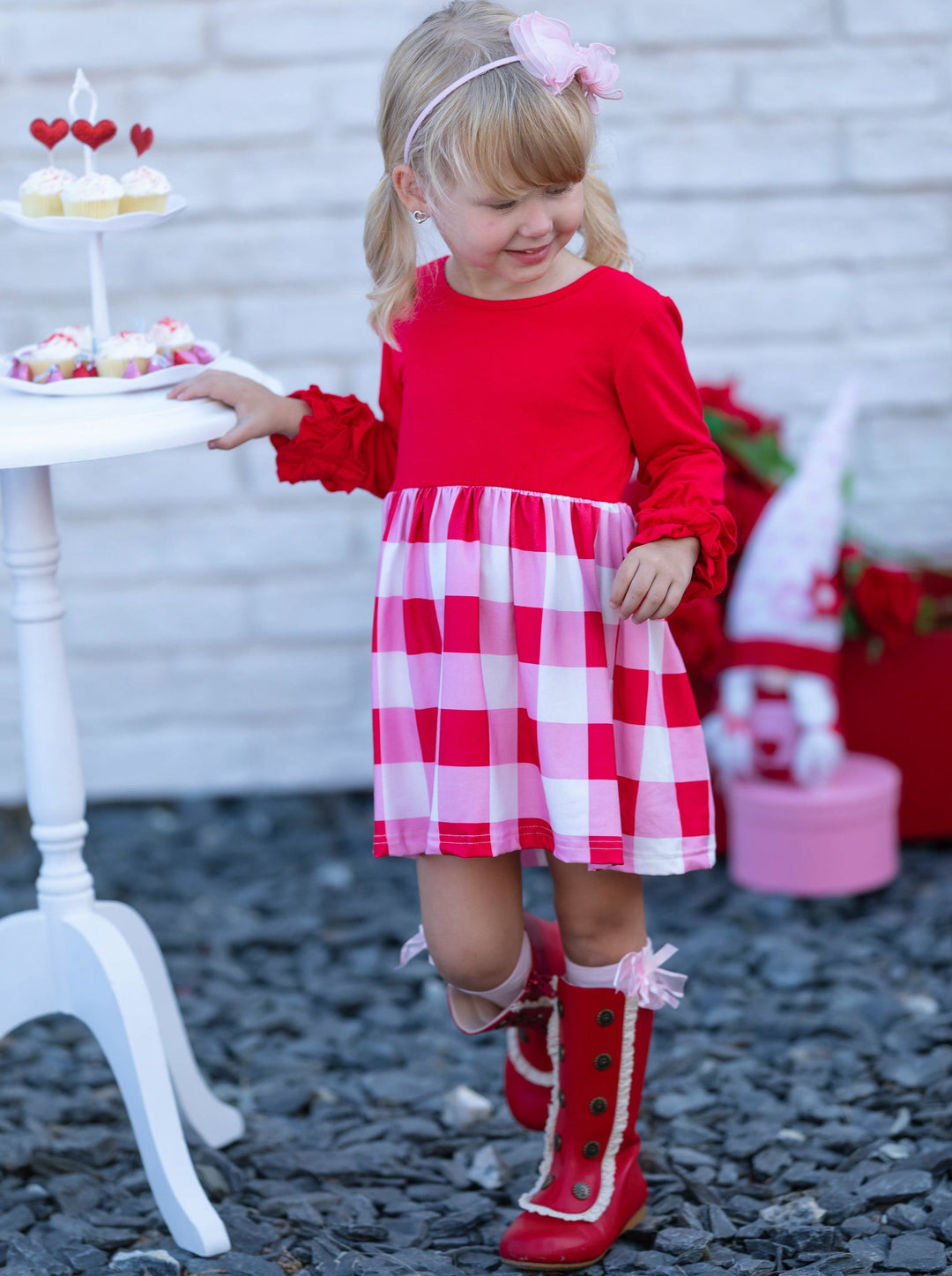 Toddlers Valentine's Clothes | Girls Colorblock Plaid Skirted Dress