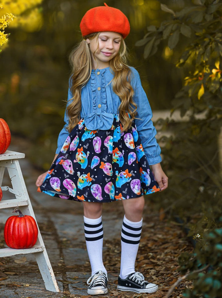 Girls Halloween Outfit | Chambray Bodice Ghost Dress - Mia Belle Girls