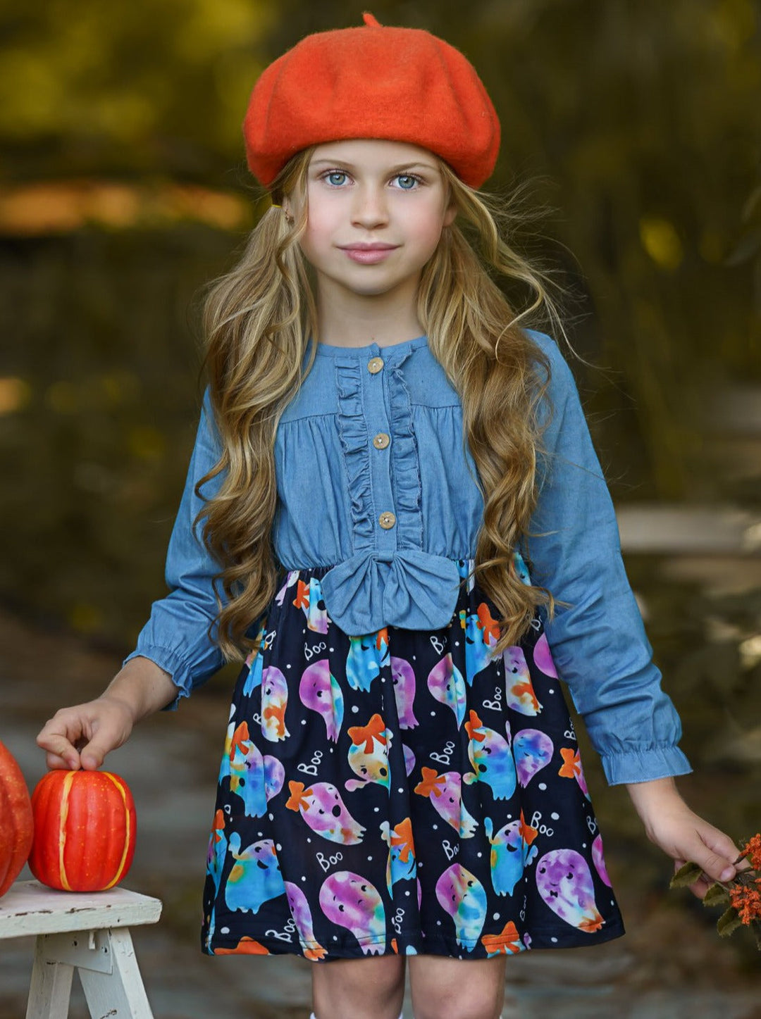 Girls Halloween Outfit | Chambray Bodice Ghost Dress - Mia Belle Girls