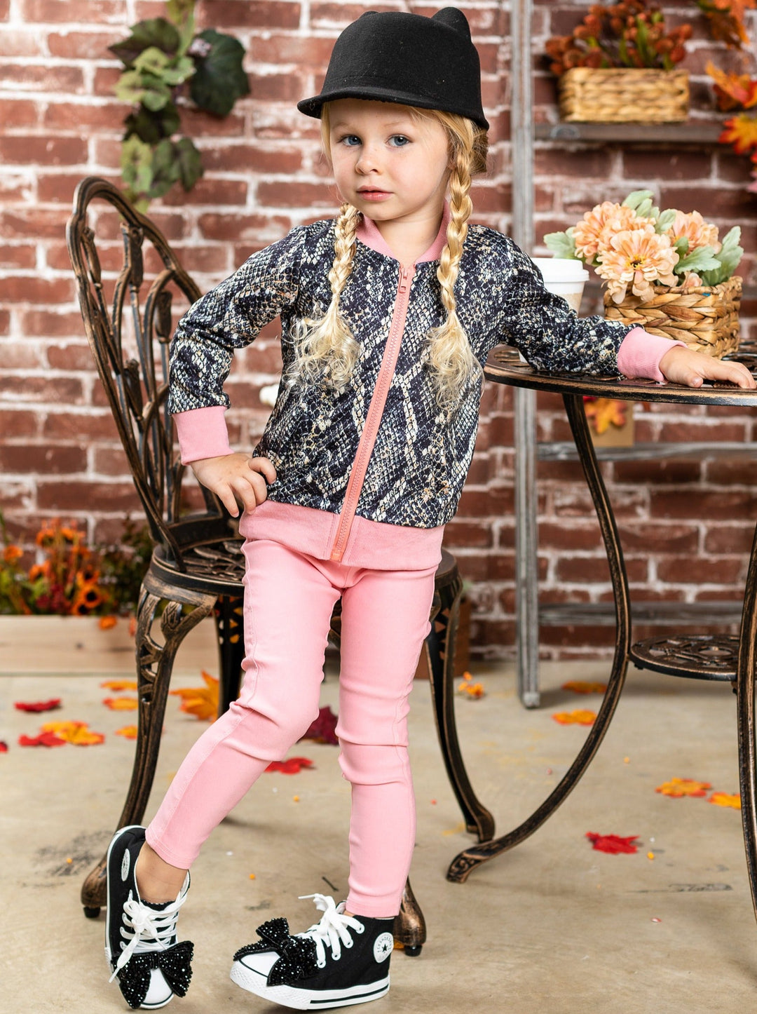 Kids Sweaters | Girls Snake Print Bomber Jacket | Mia Belle Girls