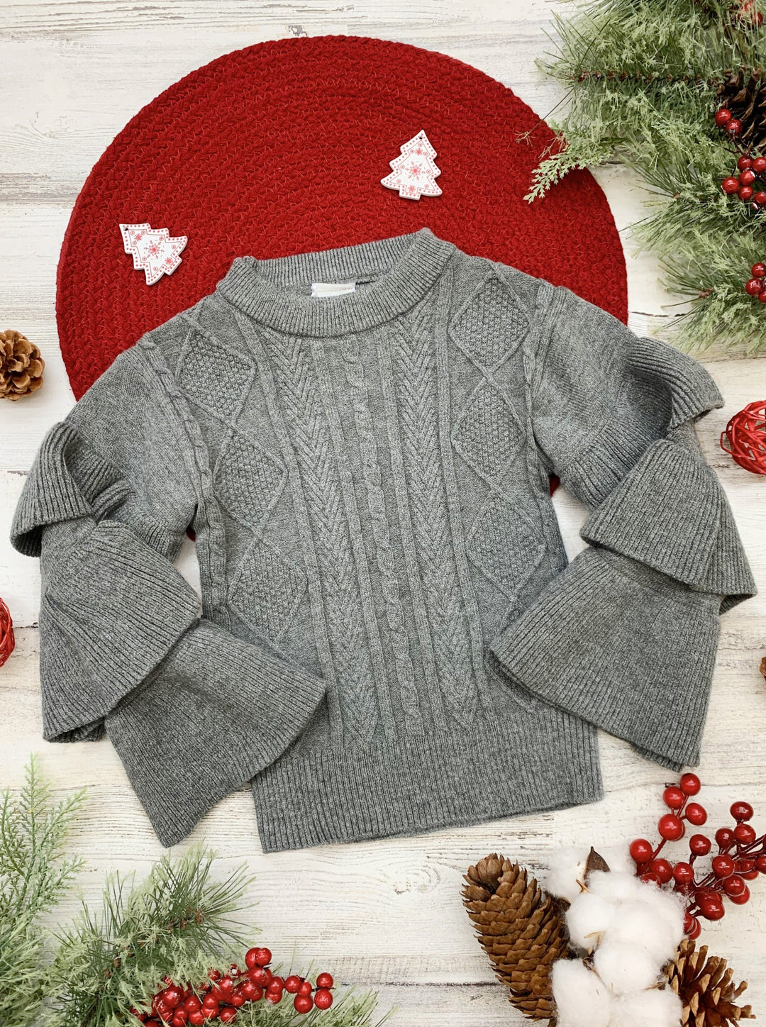 Toddler Fall Sweaters | Tiered Sleeve Grey Sweater | Mia Belle Girls