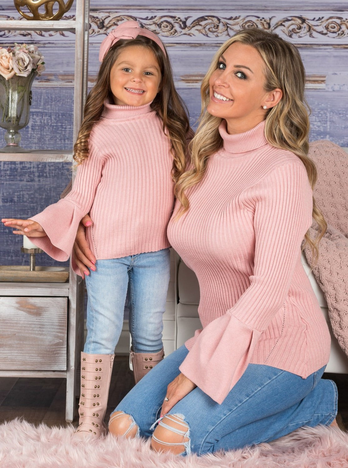 Mommy Me Sweaters Bell Sleeve Rib Knit Sweater Mia Belle Girls
