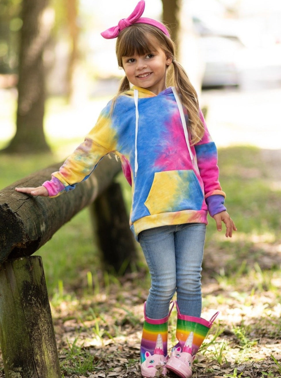 Sweaters & Cardigans | Tie Dye Kangaroo Pocket Hoodie | Mia Belle Girls