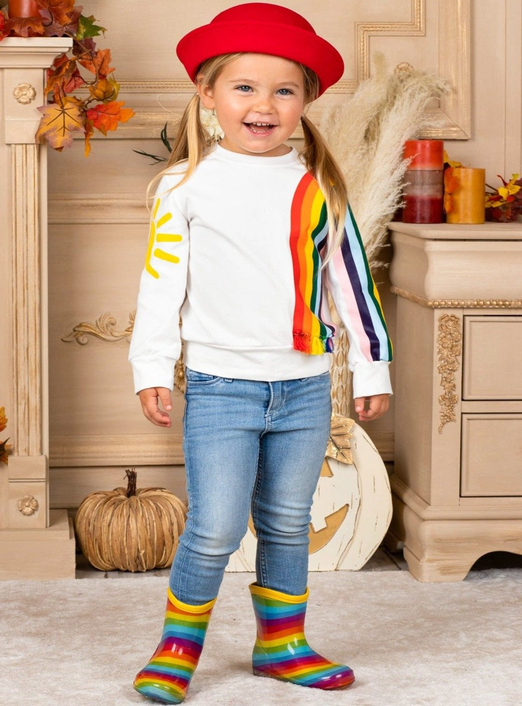 Girls sun rainbow sweater white