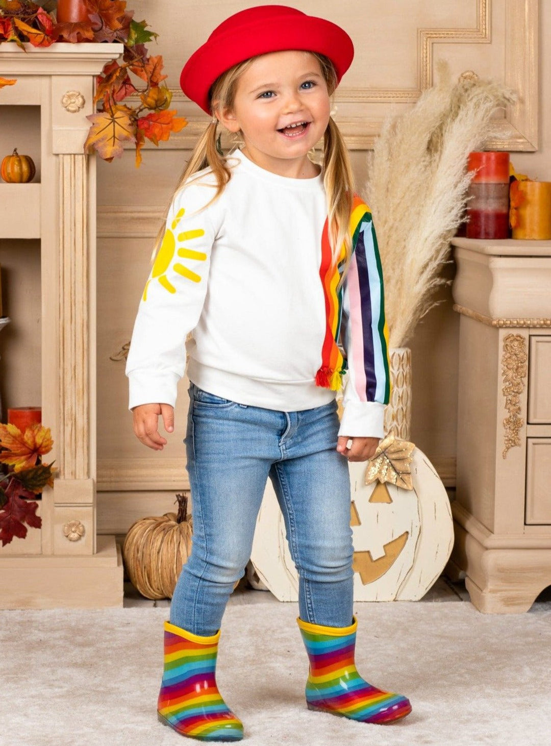 Girls sun rainbow sweater white