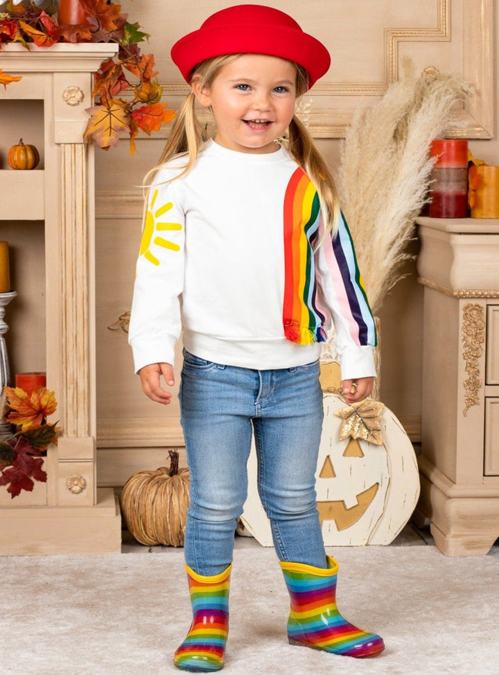 Girls sun rainbow sweater white