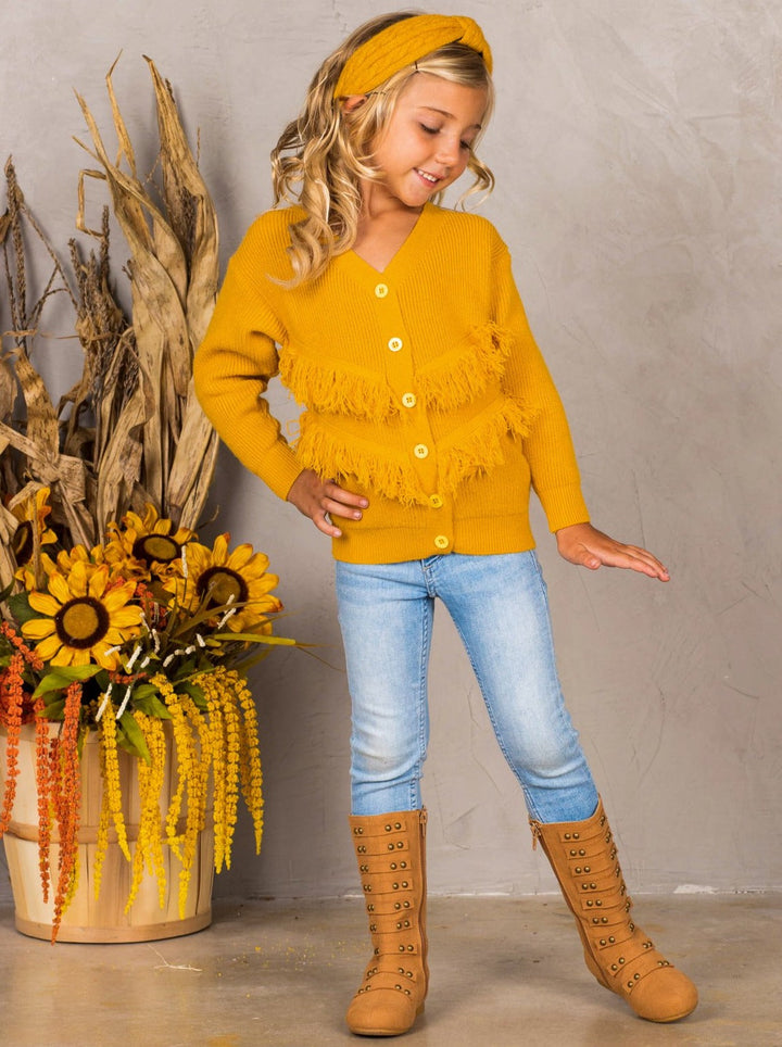 Sweaters & Cardigans | Frayed Fringe Ribbed Sweater | Mia Belle Girls