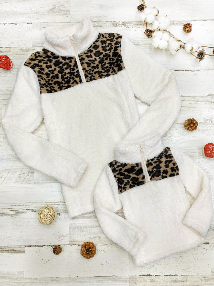 Mommy & Me Sweaters | Fleece Leopard Collar Sweater | Mia Belle Girls