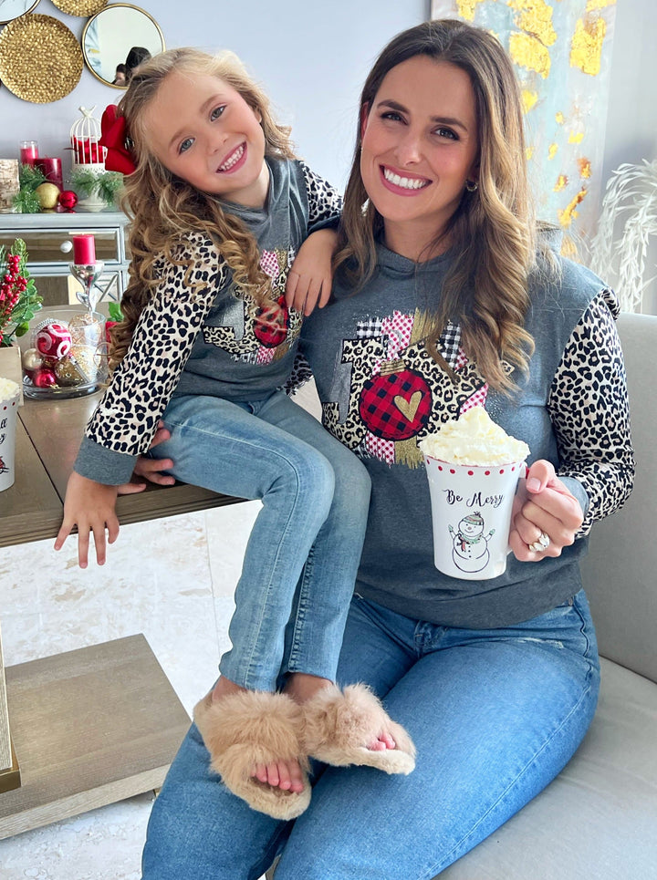 Mommy and Me Matching Sweaters | Joy Leopard Print Raglan Hoodies