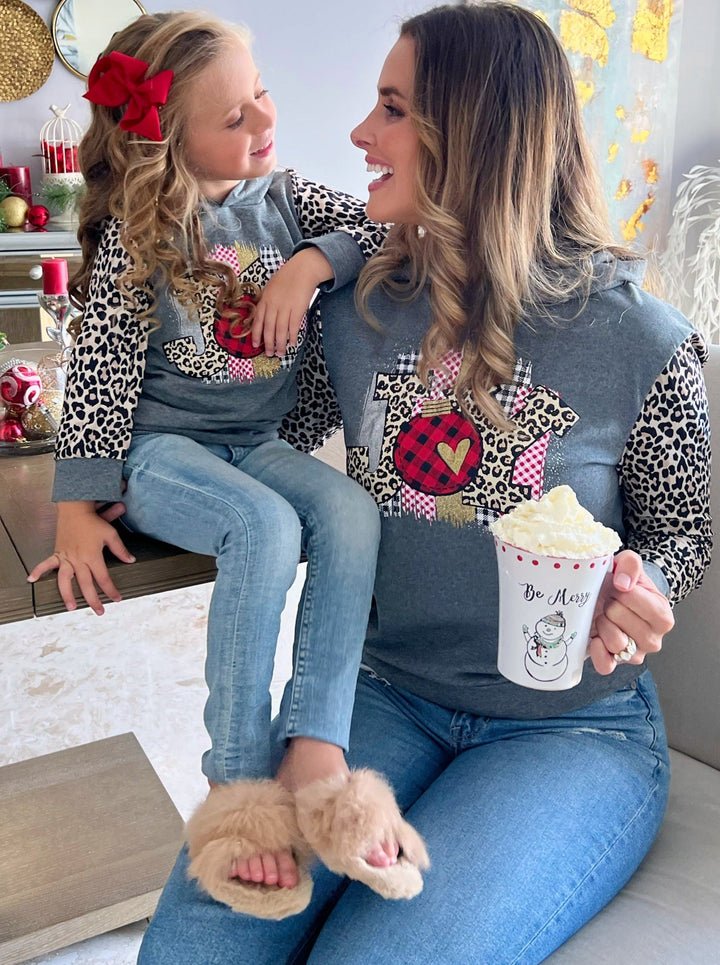 Mommy and Me Matching Sweaters | Joy Leopard Print Raglan Hoodies