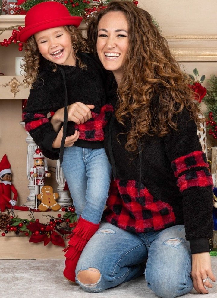 Mommy & Me Winter Tops | Plush Buffalo Plaid Hoodies | Mia Belle Girls