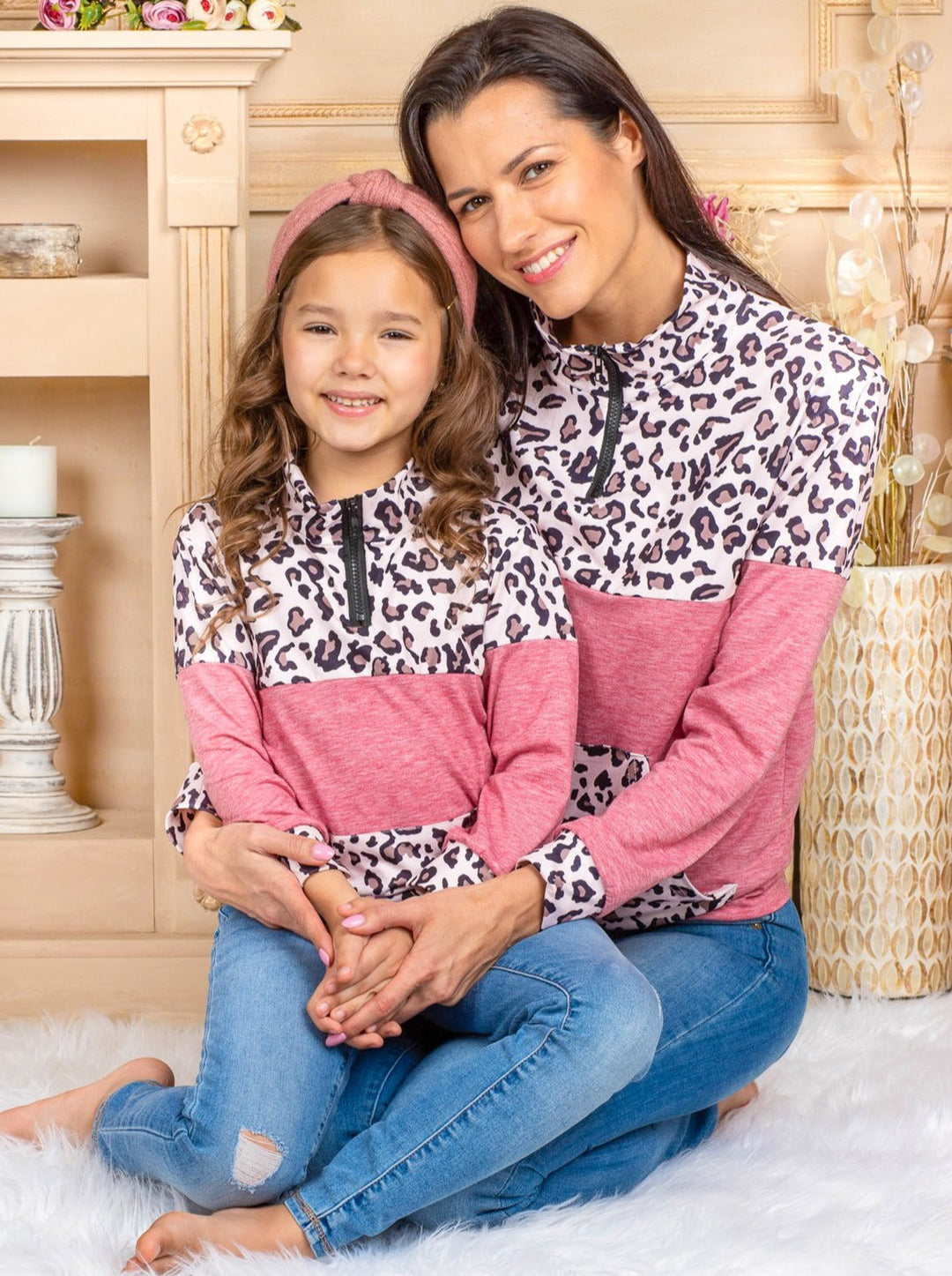 Mommy & Me Sweaters | Pink Leopard Print Sweater | Mia Belle Girls