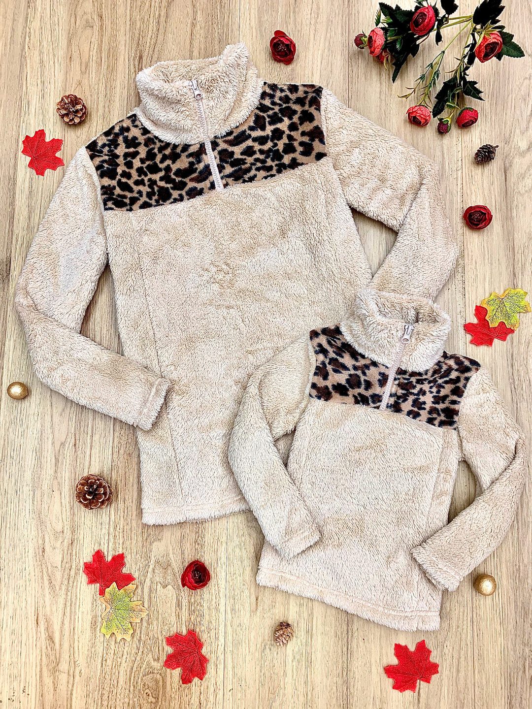 Mommy & Me Sweaters | Fleece Leopard Collar Sweater | Mia Belle Girls