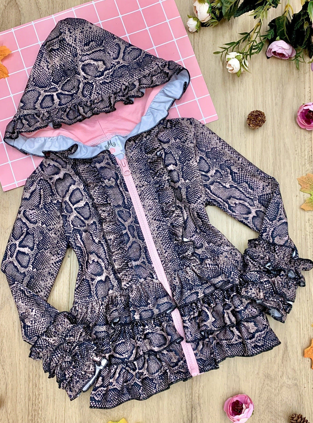 Sweaters & Cardigans | Snake Print Ruffled Hoodie | Mia Belle Girls